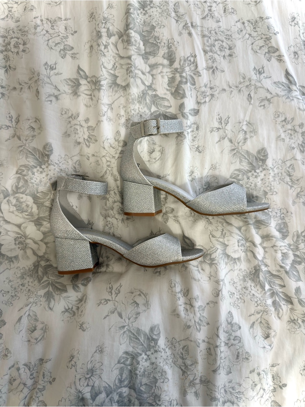 Silver Glitter Block Heel